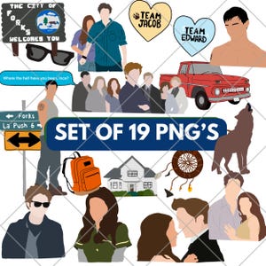 Grand lot de PNG vampires – 19 modèles Twilight Designs Bella Team Edward Jacob, clipart du millénaire pour travaux manuels et scrapbooking PNG, autocollants imprimables