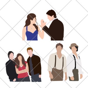 Wampir PNG Zestaw 3, Damon i Elena, Damon i Stefan, Bracia Salvatore, Pamiętniki wampirów Przezroczysty Clipart PNG Urocze programy telewizyjne Y2K z lat 2000.