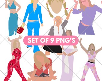 Singer Dancer PNG Set of 9, Hollywood Star, Britney PNG with Transparent Background, Clipart for Crafts, Scrapbooking, Fun Y2K Party Decor
