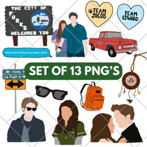 Vampire PNG Bundle - 13 Twilight Designs, Bella Team Edward Jacob Fun Millennial Clip Art für Handwerk & Scrapbooking, Sticker Printables