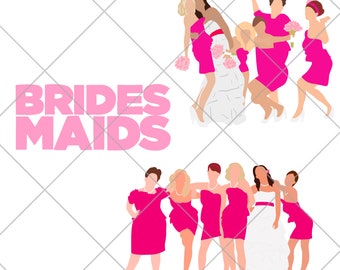 Bridesmaids PNG Set of 3, Funny 2000s Movies Y2K Wedding, Bachelorette Party Stickers, Pink Bridesmaid Printables, Cute Bridal DIY Clipart
