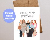 Will You Be My Bridesmaids Cards Download, Funny Bridesmaid Card Proposal, Cute Pink Bridesmaid Movie Card Airport Printable Card Template