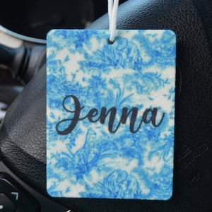 Blue Floral PERSONALIZED Air Freshener, Cute Car Air Freshener, Car Freshener, Cute Freshie, Positive Vibe, Name Air Freshener