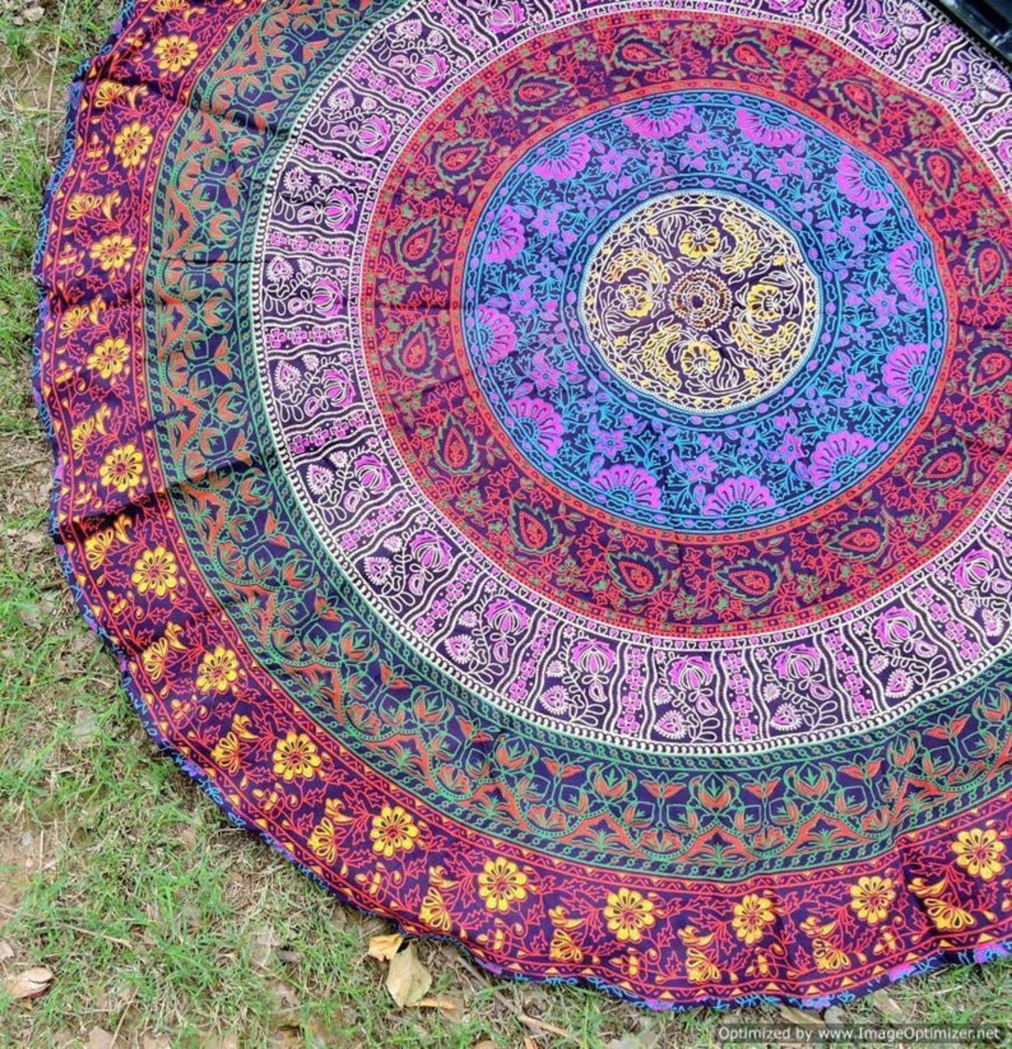 Handmade Round Cotton Mandala Tapestry Round Wall Hanging | Etsy