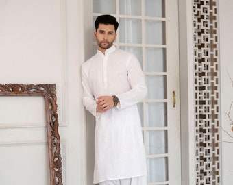 Men Indian 100% Cotton Solid Kurta For Men White With Salwar, Traditional Kurta, Party Wear Pathani Suit Set, Salwar Kameez For Mens