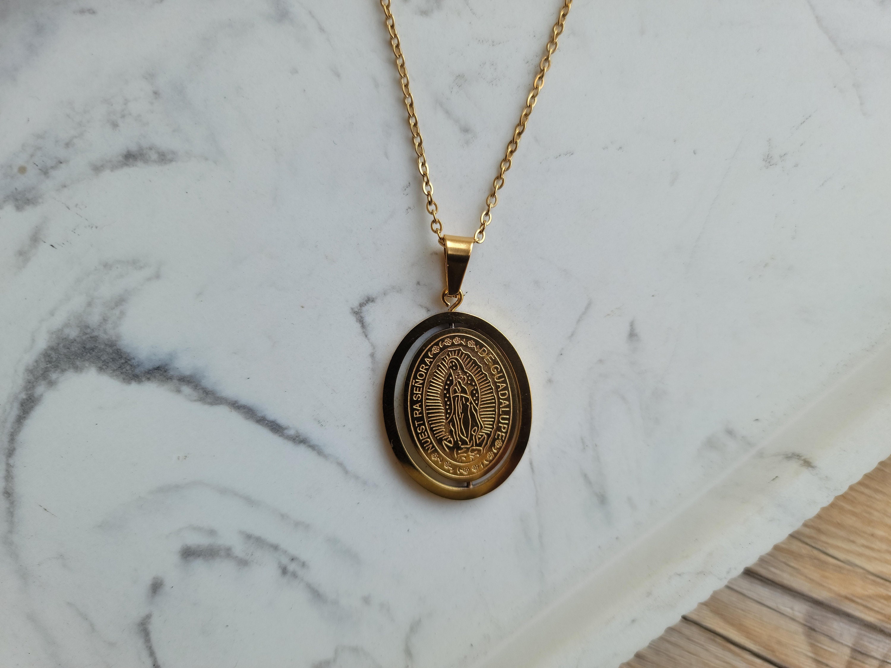 Virgin Mary Pendant Necklace – 14K Gold Plated Religious Jewelry - Etsy