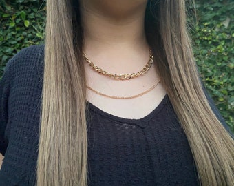 Gold Plated Layered Necklace | Minimalist Chain Pendant