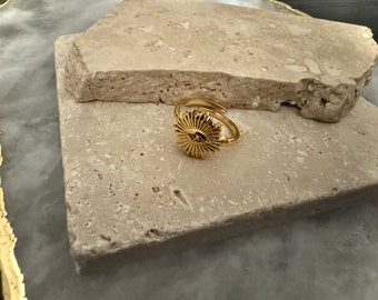 18k Gold Minimalist Evil Eye Ring, Dainty Evil Eye Ring, Gold Plated Evil Eye Ring, Third Eye Gold Ring, Religious Jewelry