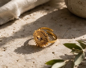 18k Gold Minimalist Evil Eye Ring, Dainty Evil Eye Ring, Gold Plated Evil Eye Ring, Third Eye Gold Ring, Religious Jewelry
