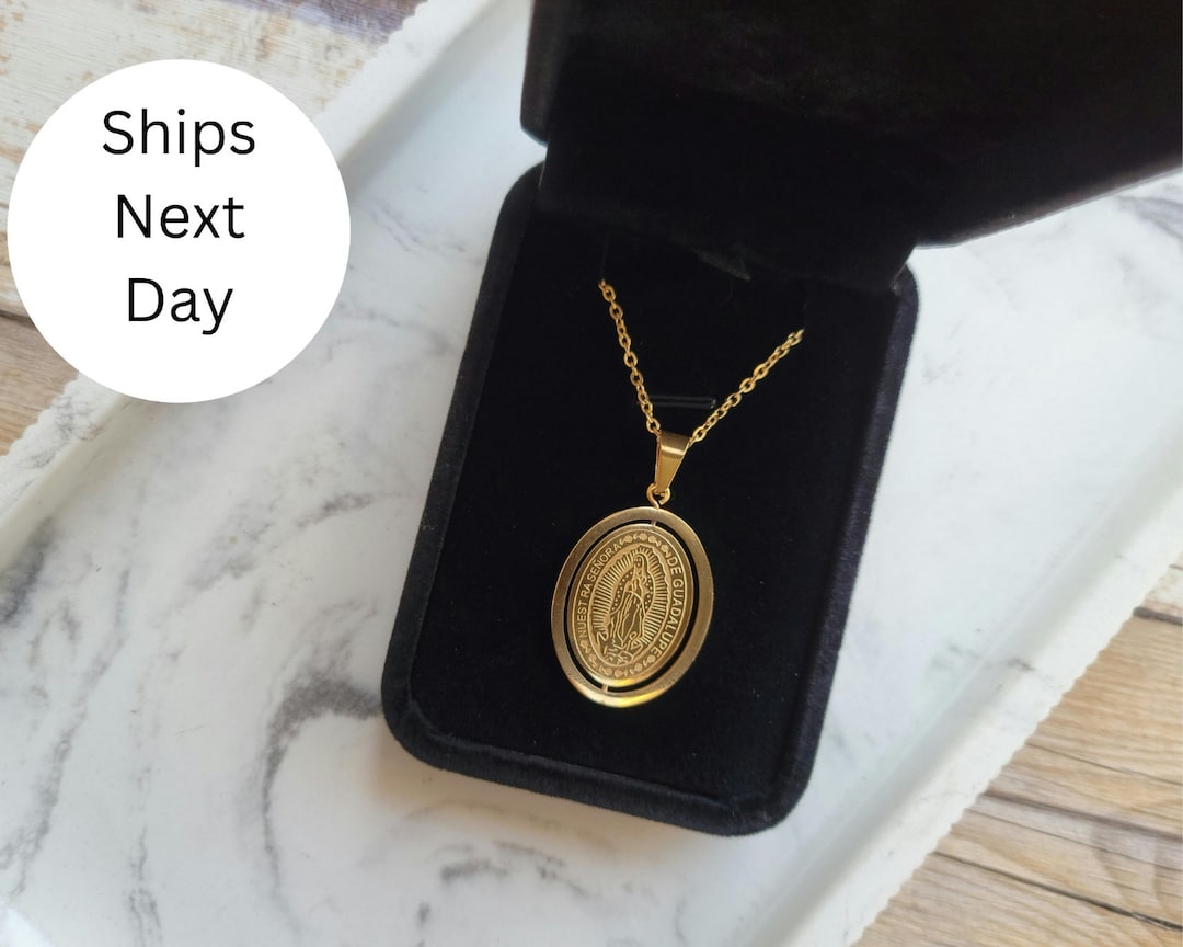 Virgin Mary Pendant Necklace – 14K Gold Plated Religious Jewelry - Etsy