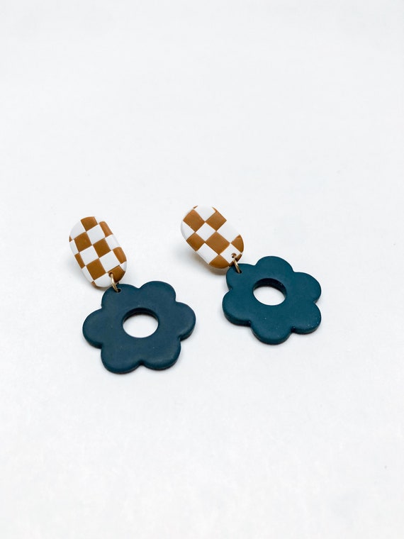 Checkerboard Flower Dangle Earrings Checkerboard Flower Dangle Earrings