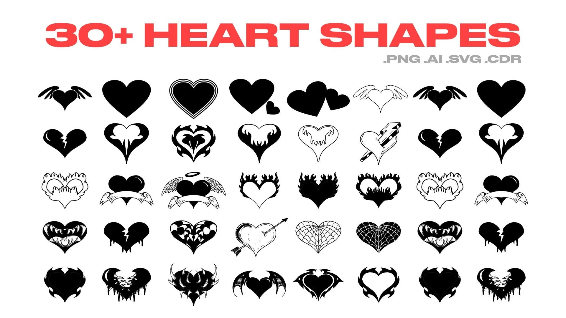 Hearts Vectors & Shapes Pack (30+ Variations) For Illustrator, Procreate, Photoshop, and More