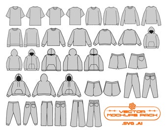 Streetwear Clothing Vector Mockups Pack (8 Colors) - For Illustrator, Procreate, Photoshop, and More