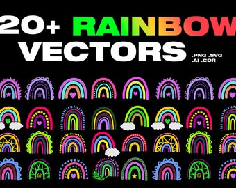 Rainbow SVG/PNG Clip Art Bundle, Boho Rainbow, Shapes & Vectors (25 Variations)