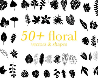 Floral SVG/PNG Clip Art Files, Handrawn Flowers, Plants, Leaves (50+ Vectors & Shapes)