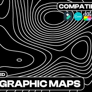 以下が含まれることがあります： 白黒のアニメーション地形図10点以上。Canva、Adobe Premiere Pro、After Effects、Filmoraと互換性があります。