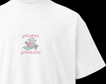 Pilates princess oversized high neck heavyweight t-shirt: Cute cat fitness unisex tee, Coquette workout clothes, Pump cover gym shirt, Gift