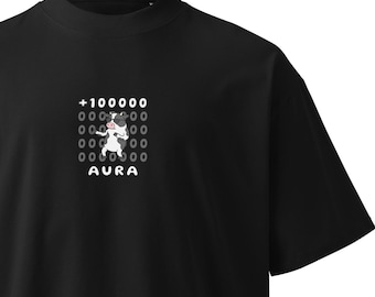 Aura farmer oversized high neck heavyweight t-shirt: Funny cow unisex tee, Gen z meme clothing, Aura farming humor shirt, streetwear, Gift