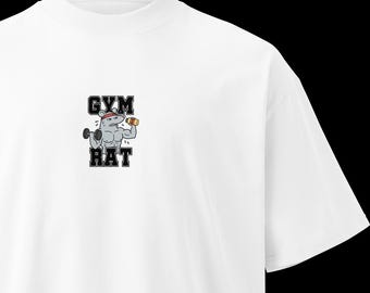 Gym Rat oversized high neck heavyweight t-shirt: Funny fitness lover unisex tee, Workout fit, Pump cover gym shirt, Gift for him her