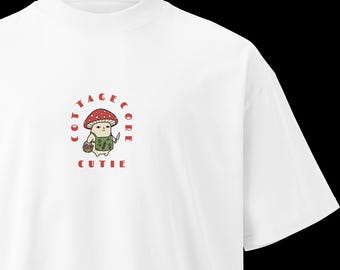 Cottagecore cutie oversized high neck heavyweight t-shirt: Funny mushroom unisex tee, Soft girl aesthetic, Slow living, Girly, Gift for her