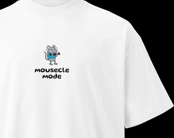 Mousecle Mode oversized high neck heavyweight t-shirt: Funny gym rat unisex tee, Muscle mode, Pump cover thick gym shirt, Gift for him her