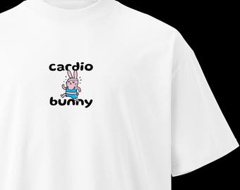 Cardio Bunny oversized high neck heavyweight t-shirt: Funny fitness lover unisex tee, Workout runner shirt, Pump cover gym fit, Gift for her
