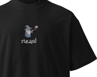 Rizzard oversized high neck heavyweight t-shirt: Funny rizzler unisex tee, Viral meme streetwear, Trendy flirty pickup shirt, Confidence fit