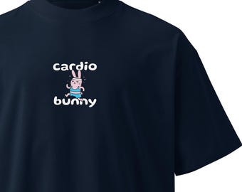 Cardio Bunny oversized high neck heavyweight t-shirt: Funny fitness lover unisex tee, Workout runner shirt, Pump cover gym fit, Gift for her