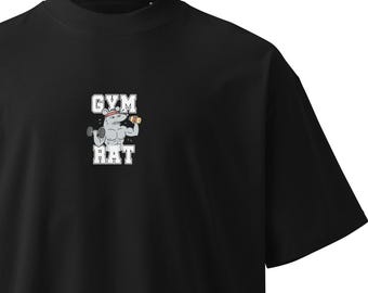 Gym Rat oversized high neck heavyweight t-shirt: Funny fitness lover unisex tee, Workout fit, Pump cover gym shirt, Gift for him her