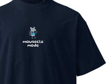 Mousecle Mode oversized high neck heavyweight t-shirt: Funny gym rat unisex tee, Muscle mode, Pump cover thick gym shirt, Gift for him her