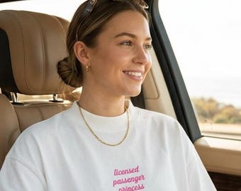 Licensed Passenger Princess oversized high neck heavyweight t-shirt: Funny road trip humor unisex tee, Trendy couple outfit, Gift for her