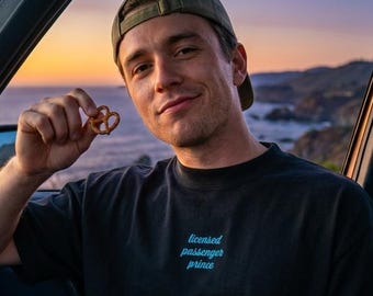 Licensed Passenger Prince oversized high neck heavyweight t-shirt: Funny road trip humor unisex tee, Trendy couple outfit, Gift for him