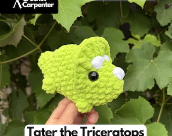 Tater el Triceratops - Patrón PDF de Triceratops a crochet: Marioneta de dedo y peluche (Descarga digital)