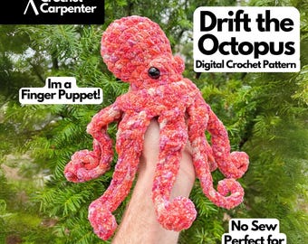Drift the Octopus - Finger Puppet + Plushie Crochet Octopus PDF Pattern - Digital Download | The Crochet Carpenter