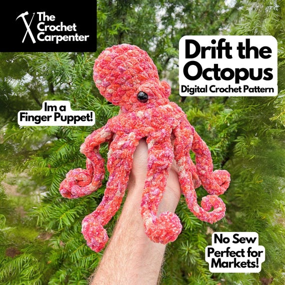 Crochet Octopus PDF Pattern: Finger Puppet & Plushie (Digital Download)