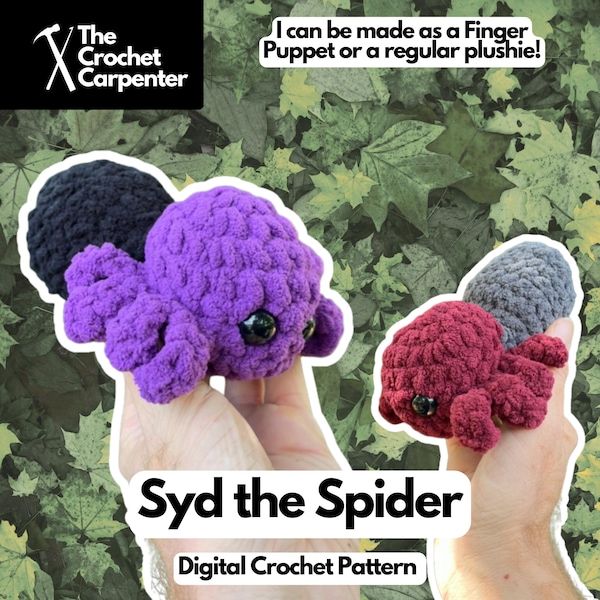 Patrón PDF de araña de crochet: marioneta de dedo y peluche (descarga digital)