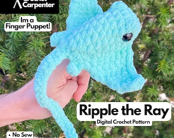 Ripple the Ray - Finger Puppet + Plushie Crochet Cownose Ray PDF Pattern - Digital Download | The Crochet Carpenter