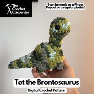 Tot the Brontosaurus - Crochet Brontosaurus PDF Pattern: Finger Puppet & Plushie (Digital Download)