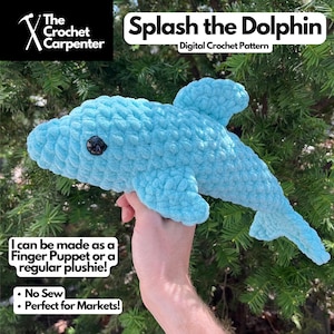 Splash the Dolphin - Finger Puppet + Plushie Crochet Dolphin PDF Pattern - Digital Download | The Crochet Carpenter