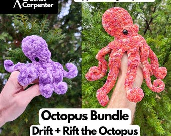 2 Häkelanleitung Oktopus + Baby Oktopus - PDF-Muster: Fingerpuppe & Plüschtier (Digitaler Download)