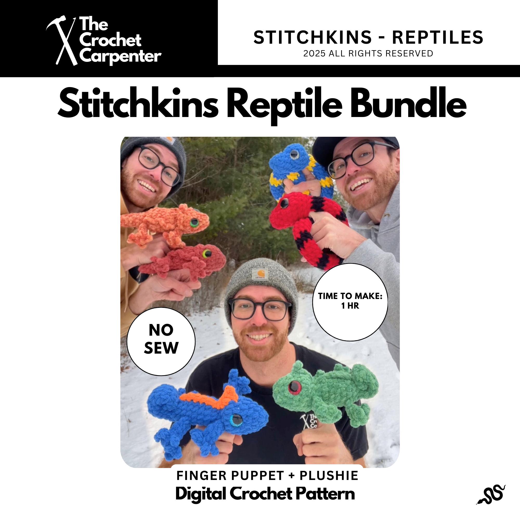 36 Snake Crochet Patterns to Stitch: Amigurumi, Plush, No-Sew, and Giftable Designs 36 Stitchkins Reptile Crochet Pattern Bundle: Snake