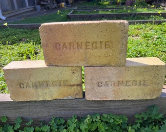 Vintage firebricks (set of 3) by the Carnegie factory (1903-1911) for garden, bookcase, home decor - rare antique fire brick decoration [2]