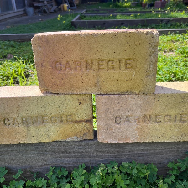 Vintage firebricks (set of 3) by the Carnegie factory (1903-1911) for garden, bookcase, home decor - rare antique fire brick decoration [2]