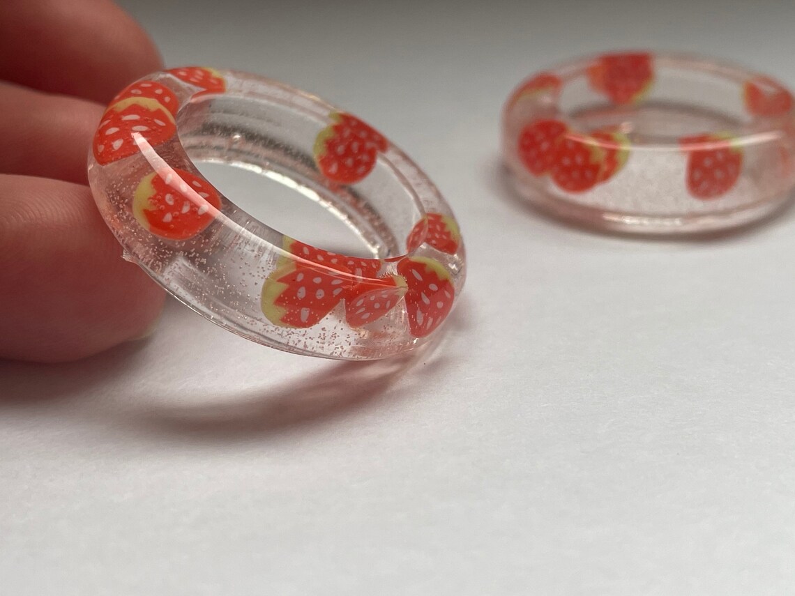 Clear Strawberry Resin Rings Etsy