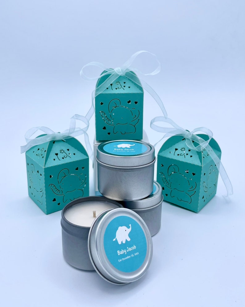 Baby Shower Party Favors Soy Candle Gift Favors Silver Candle Tin All