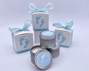 Baby Shower Party Favors - Soy Candle Gift Favors - Silver Candle Tin - All Natural Candles