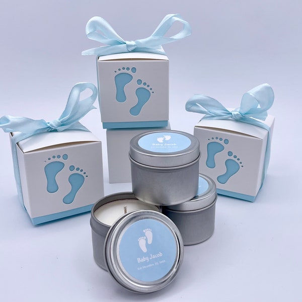 Baby Shower Party Favors - Soy Candle Gift Favors - Silver Candle Tin - All Natural Candles