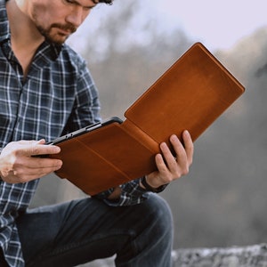 Personalized Leather iPad Case with Stand: Full Grain Leather Tablet Cover, Custom Engraved Tablet Holder