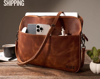 Personalized Graduation Laptop Bag: Graduation Gift Travel Shoulder Satchel, Custom Engraved Leather Bag For College Graduation Gifts