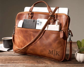 Personalized Teacher Work Bag: Leather Laptop Bag Crossbody, Macbook Sleeve, Back to School Teacher Appreciation